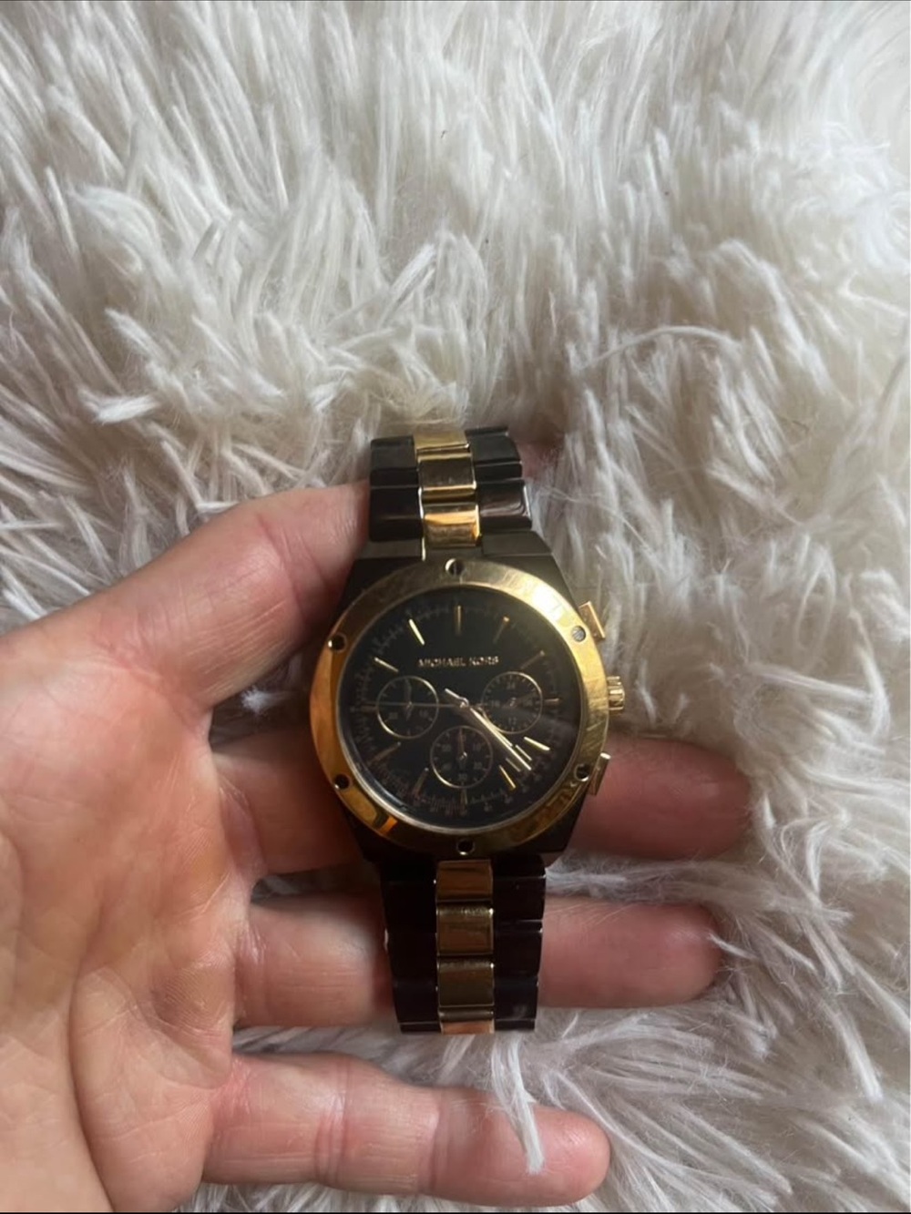 Michael Kors Black and Gold Stainless Steel Chronograph Watch